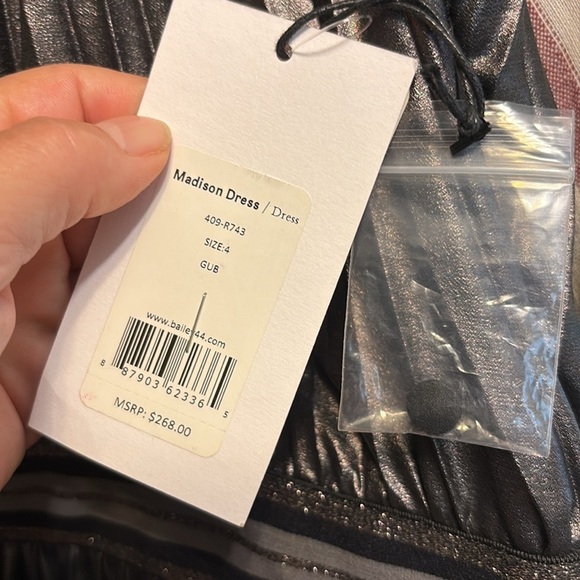 Bailey 44 | NWT Madison gunmetal Gray Metallic Pleated Swing Sleeveless Dress 2 - Picture 6 of 11